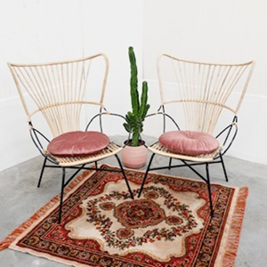 Rotan kuipstoelen met zwart metaal - set van 2